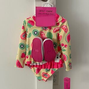 Betsey Johnson Fruit Print Bodysuit with Pink Accents